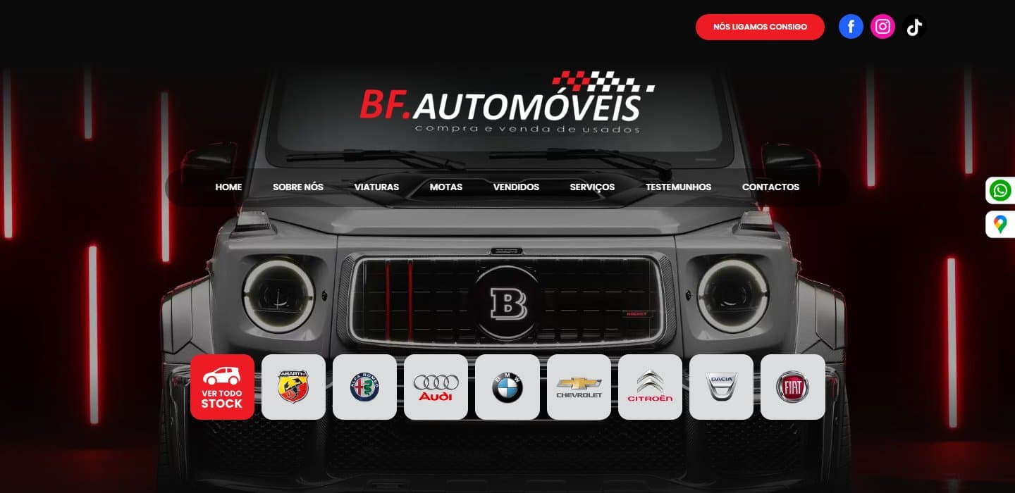Homepage of BF Automóveis' public website, the client behind AutoLeve